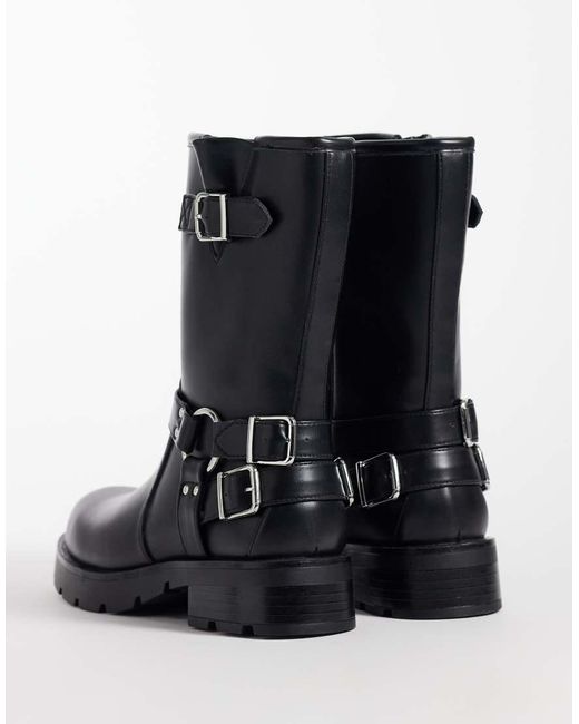 Glamorous Black Biker Mid Ankle Boots