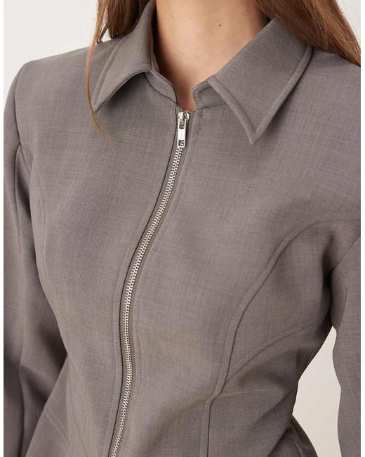 Wanderdoll Brown Exclusive Gabriella Zip Through Shirt With Removable Tie Co-Ord