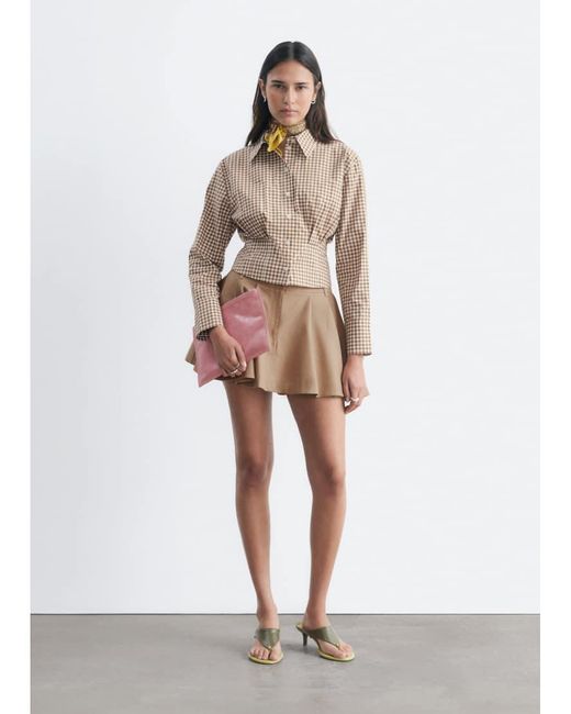 & Other Stories Brown Pure Cotton Shirt With Cinch Waist Detail