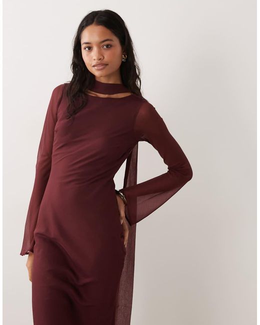 ASOS Red Chiffon Bias Cut Maxi Dress With Matching Scarf