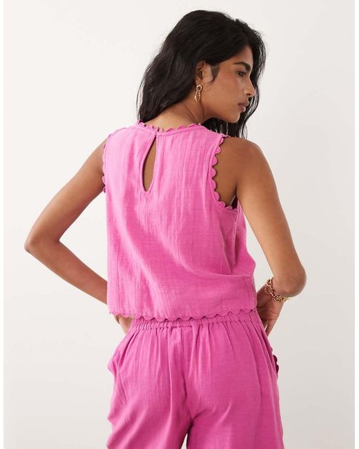 Vila Pink Cotton Scallop Trim Sleeveless Top Co-ord