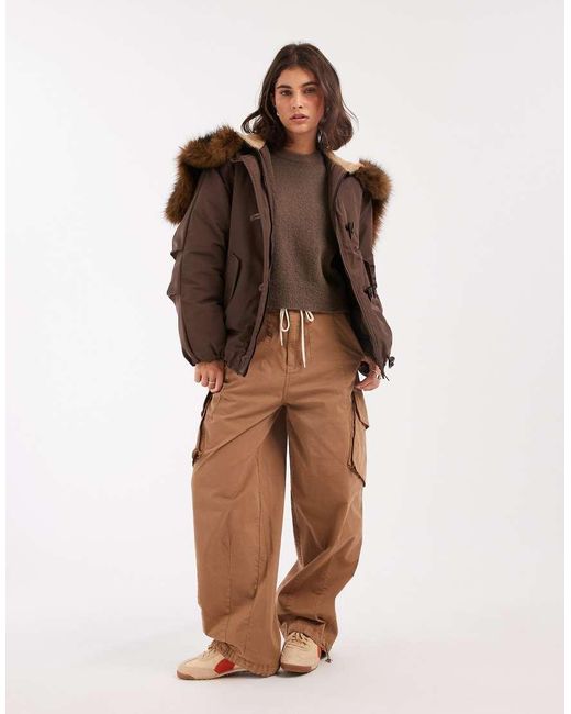 ASOS Brown Bomber Parka With toggle Detail