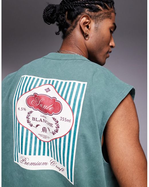 Débardeur oversize à logo imprimé - délavé ASOS pour homme en coloris Blue