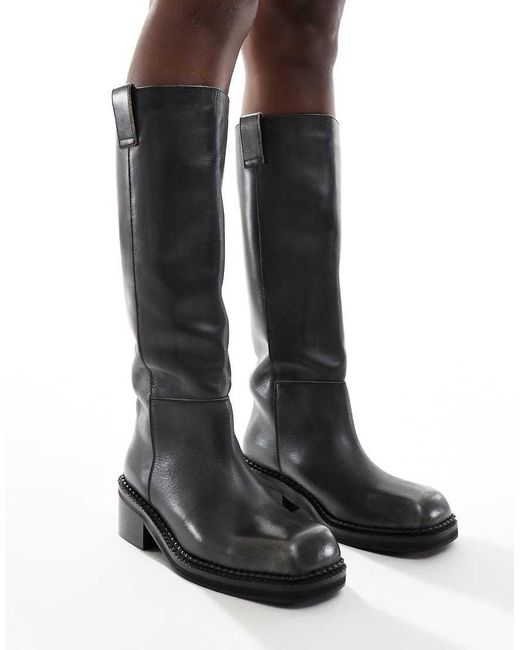 Schuh Black Doria Square Toe Chunky Riding Boots