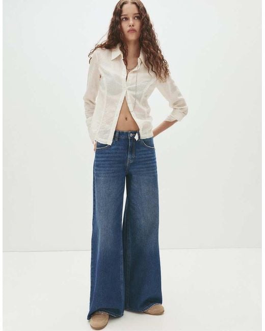 Pull&Bear Jeans Met Wijde Pijpen En Lage Taille in het Blue