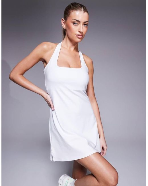 4505 Purple Active Halter Neck Tennis Dress With Under Shorts