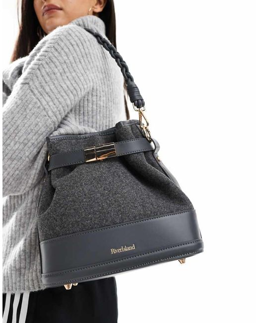 River Island Gray Wool Look Bucket Bag