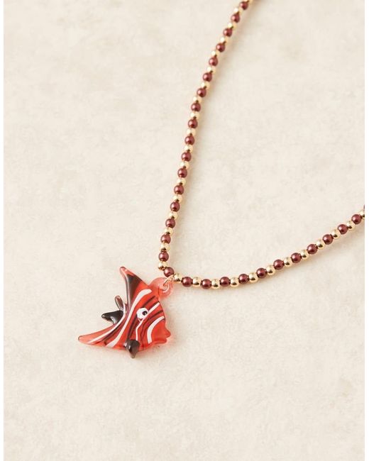 Collana Rossa Con Perline Sintetiche E Ciondolo A Forma Di Pesciolino di ASOS in Red