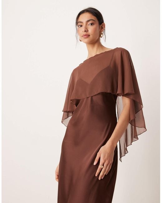 ASOS Brown Satin Cape Maxi Dress