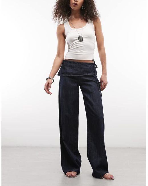 Reclaimed Vintage Blue Indigo Chambray Pants With Tie Detail
