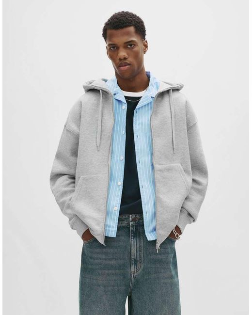 Felpa Con Cappuccio Basic Mélange Con Zip di Pull&Bear in Blue da Uomo