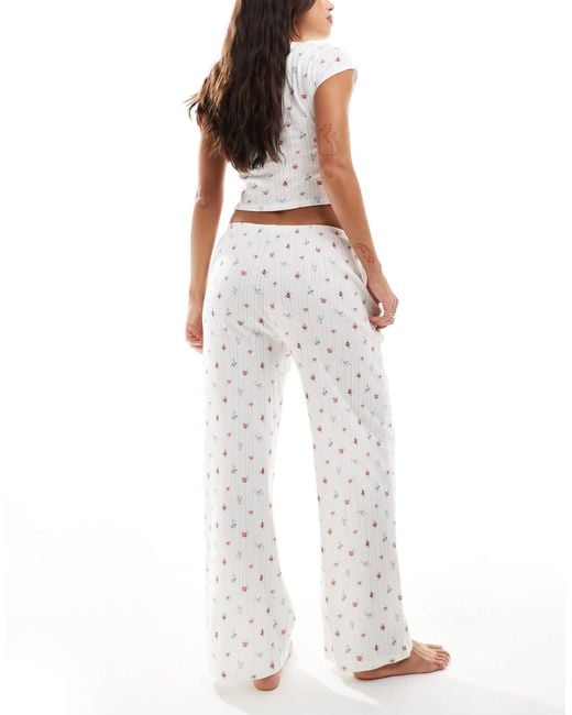 Kaiia White Mix And Match Pointelle Wide Leg Pyjama Bottoms