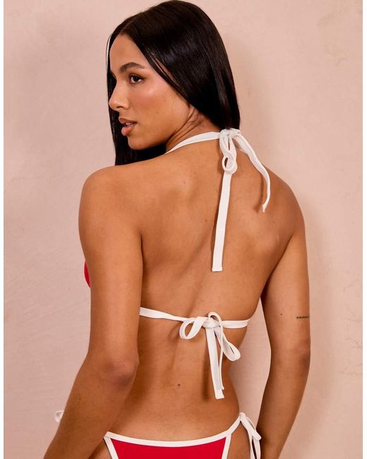 Wolf & Whistle Red Fuller Bust X Georgia Bayliss Triangle Bikini Top With Contrast Trim