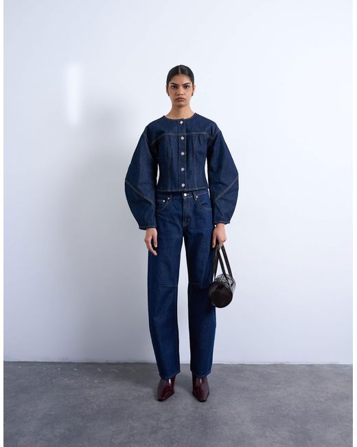 TOPSHOP Blue Denim Cinch Back Shirt With Ovoid Sleeve