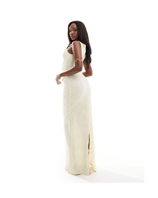 South Beach White Textured Ring Front Cut Out Maxi Dress