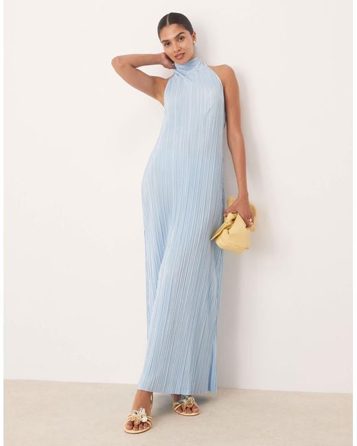 ASOS White Plisse Halter Tie Maxi Dress