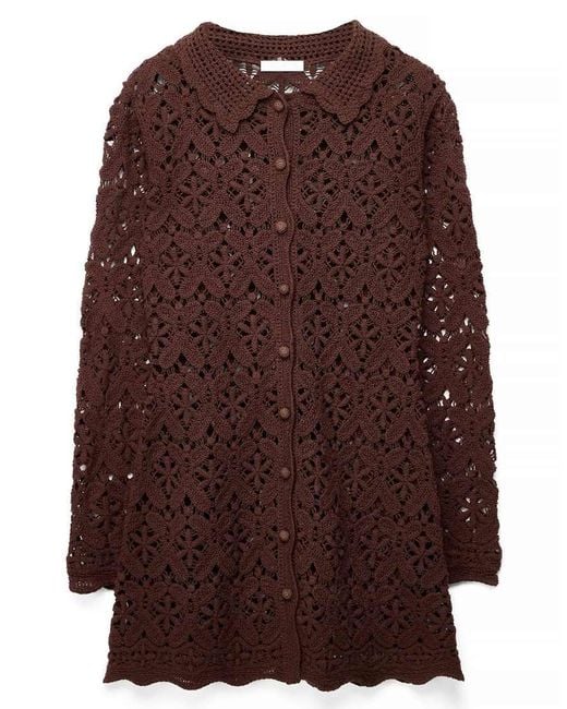 NA-KD Brown Knitted Crochet Mini Dress