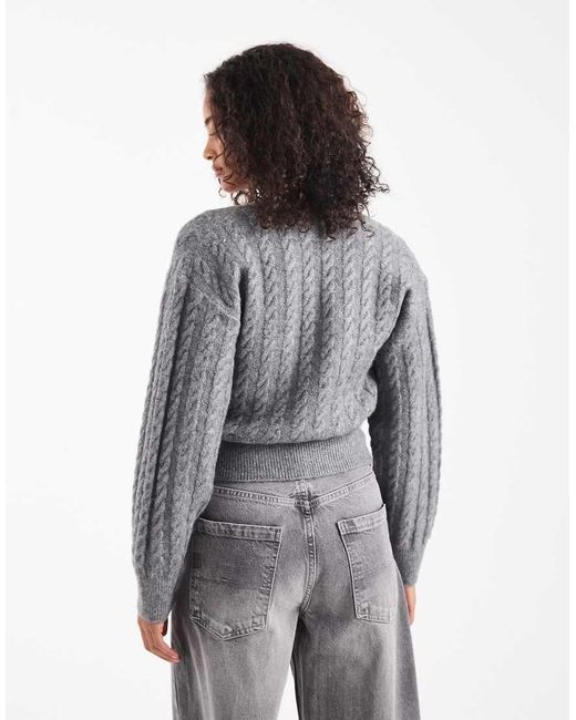 New Look Gray Cable Knit Wrap Cardigan