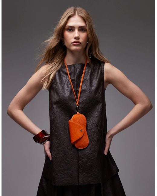 ASOS Women's Brown Crinkle Faux Leather Longline Tabard Top