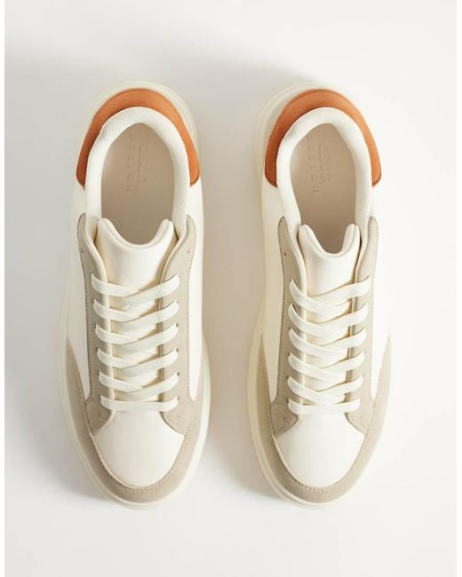 ASOS Natural Lace-up Sneakers With Orange Heel Notch for men