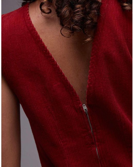 TOPSHOP Red Denim Cord Low Back Mini Dress
