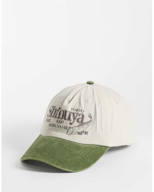 ASOS Green Printed Graphic Contrast Peak Cap for men