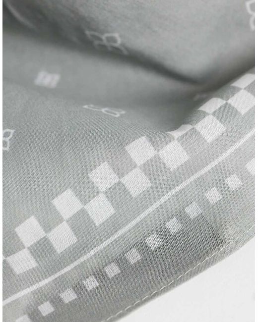 ASOS Gray Paisley And Checkerboard Cotton Bandana for men