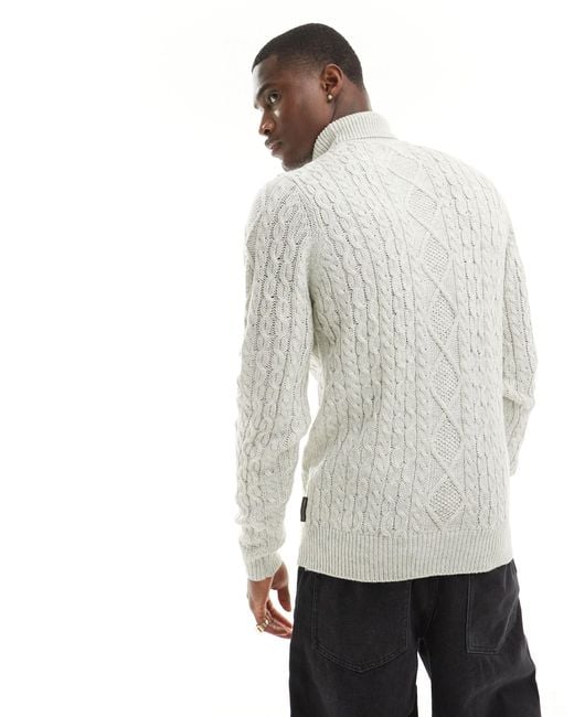 French Connection White Wool Mix Cable Roll Neck Jumper for men