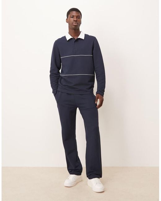 ASOS Blue Straight Leg Pique joggers With Side Piping for men