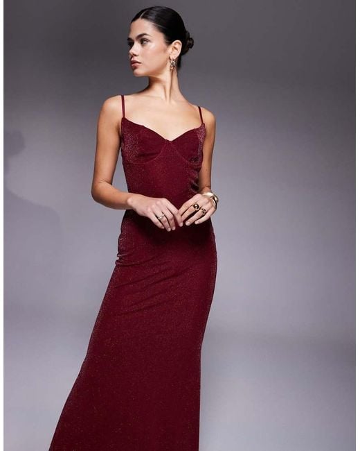 Wanderdoll Purple Leah Sculpted Cup Detail Cami Maxi Dress