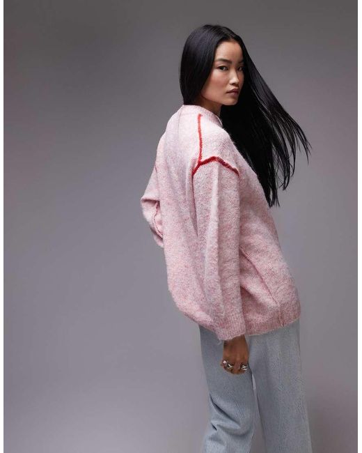 TOPSHOP Gebreide Oversized Trui Met Contrasterende Zichtbare Naden in het Gray