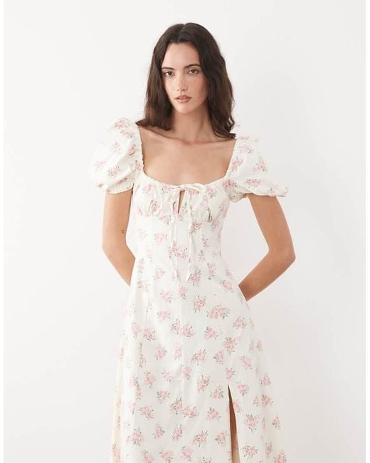 New Look Natural Floral Bouquet Milkmaid Midi Dress