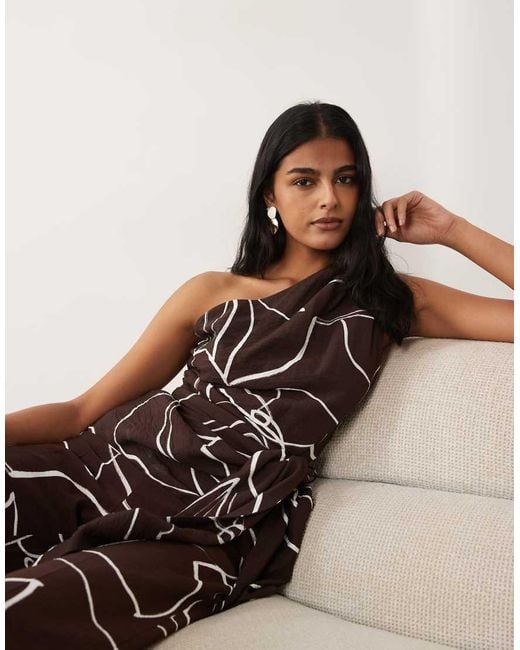Mango Brown Lauren One Shoulder Tie Waist Sleeveless Top