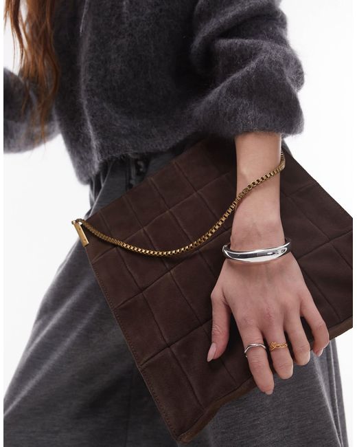 Sac porté épaule carré en daim - foncé Mango en coloris Brown