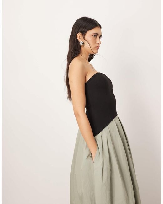 ARRANGE Bandeau Drop Waist Maxi Dress With Contrast Detail in Natural | Lyst ARRANGE Bandeau Drop Waist Maxi Dress With Contrast Detail in Natural | Lyst