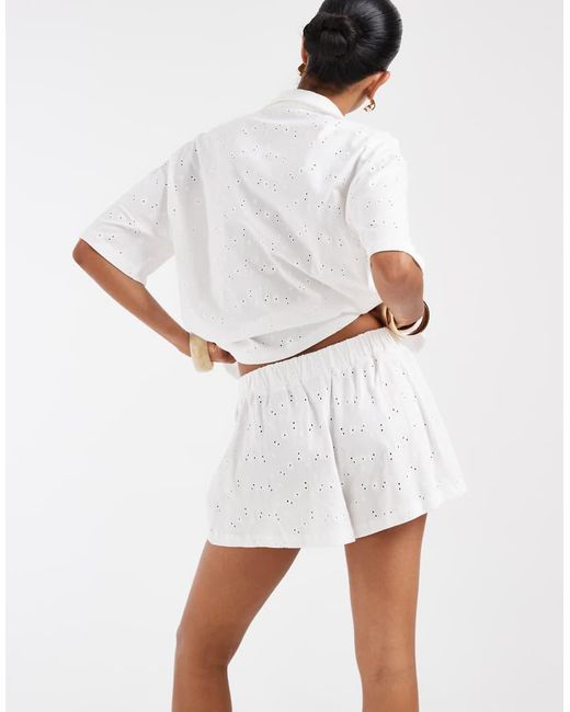 ASOS White Tassle Detail Drawcord Jersey Broderie Short