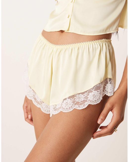 KAT THE LABEL Natural Arabella Satin Lace Trim Shorts