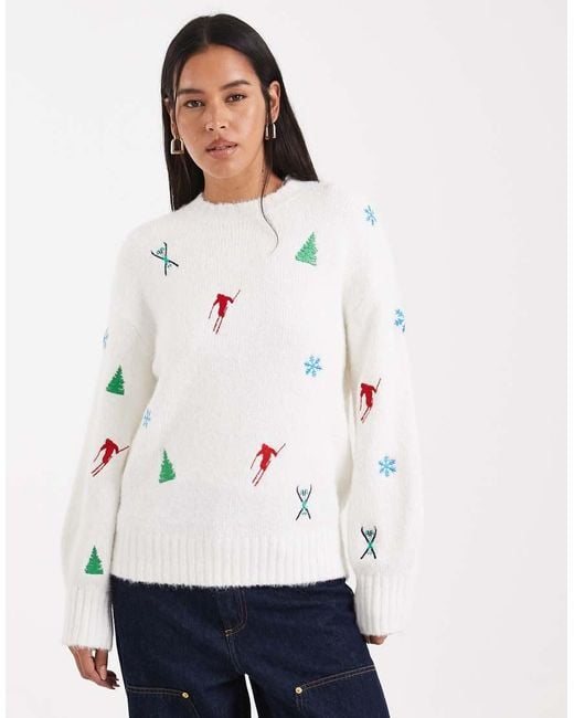 ASOS White Ski Embroidered Jumper