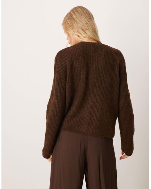ASOS Brown Knit Cardigan With Patch Pockets With Wool