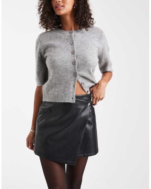 ASOS Black Faux Leather Asymmetric Wrap Mini Skirt