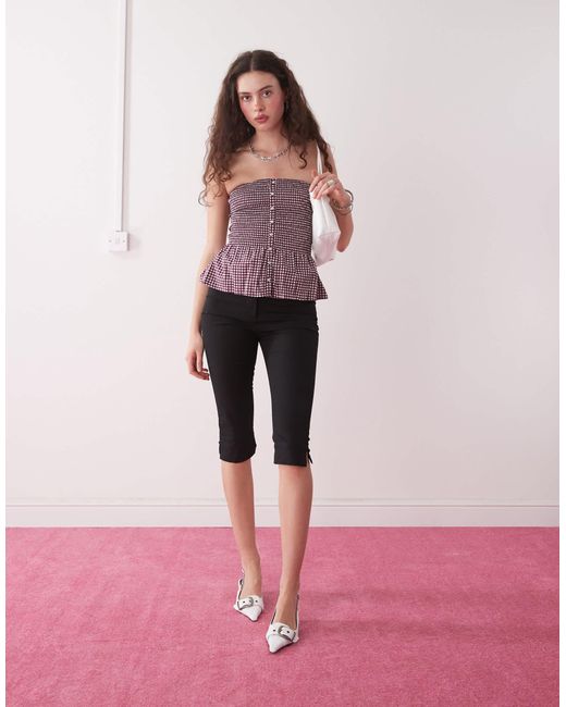 Motel Pink Soter Button Through Gingham Bandeau Top