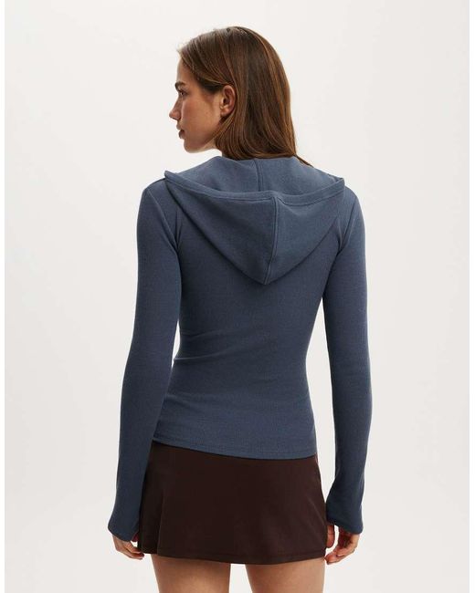 Cotton On Blue Hooded Blake Henley Long Sleeve