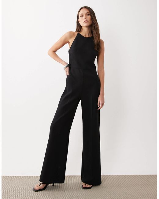 Mango White Halterneck Backless Jumpsuit