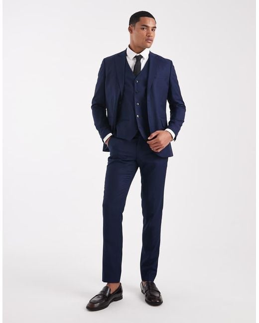 Jack & Jones Blue Slim Fit Wool Blend Waistcoat for men