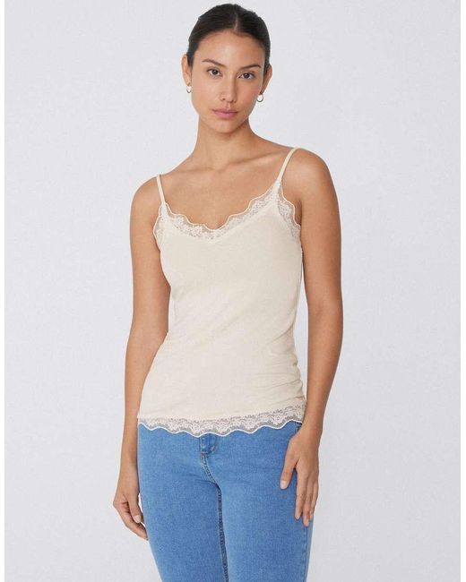 Tezenis White Viscose And Lace Camisole