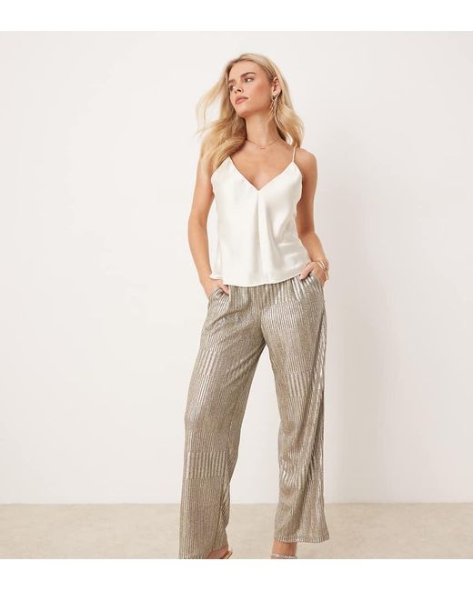 Pantaloni A Fondo Ampio A Coste di JDY Petite in Natural