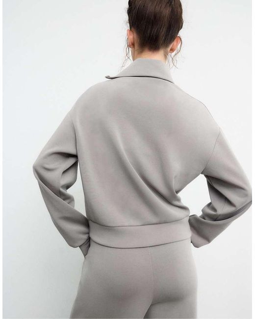 Stradivarius Gray Soft-Touch Sweatshirt With Side Zip