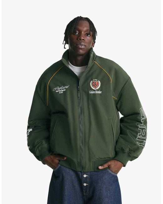Bershka Green Embroidered Technical Jacket for men