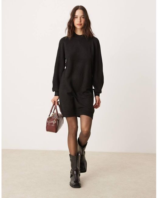 Jdy Black Puff Sleeve Knitted Mini Jumper Dress