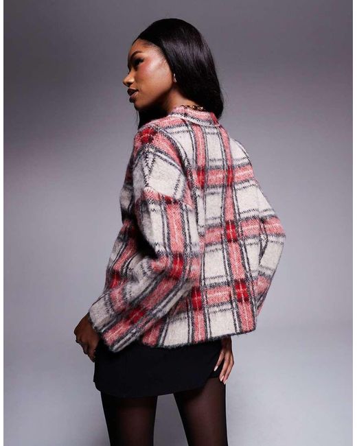 River Island Superpluizige Trui Met Print Van Schotse Ruit in het Red